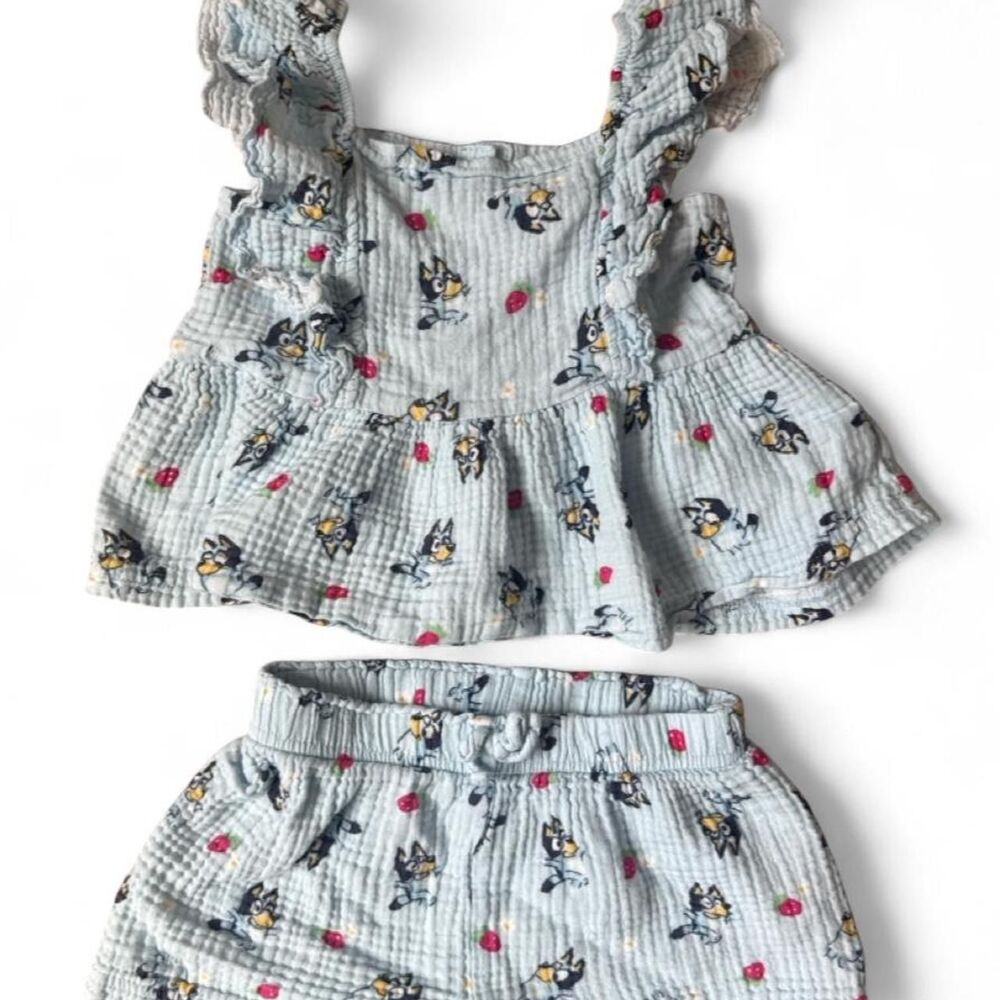 Bluey Girls 2 Piece Ruffle Peplum Top & Shorts Set Size 4T 100% Cotton